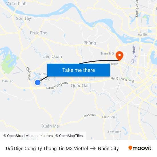 Đối Diện Công Ty Thông Tin M3 Viettel to Nhổn City map