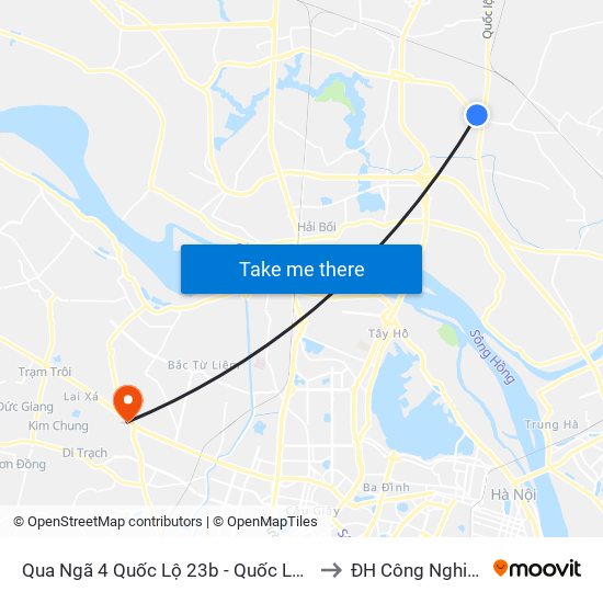 Qua Ngã 4 Quốc Lộ 23b - Quốc Lộ 3 to ĐH Công Nghiệp map