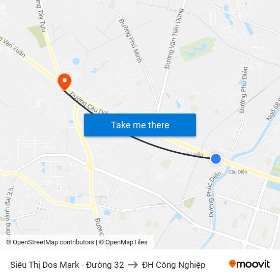 Siêu Thị Dos Mark - Đường 32 to ĐH Công Nghiệp map