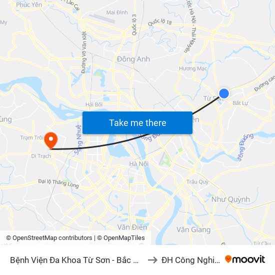 Bệnh Viện Đa Khoa Từ Sơn - Bắc Ninh to ĐH Công Nghiệp map