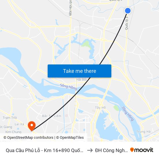 Qua Cầu Phủ Lỗ - Km 16+890 Quốc Lộ 3 to ĐH Công Nghiệp map