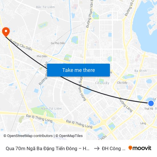 Qua 70m Ngã Ba Đặng Tiến Đông – Hoàng Cầu (Đi Xã Đàn) to ĐH Công Nghiệp map