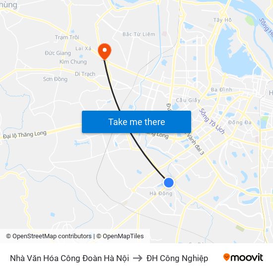 Nhà Văn Hóa Công Đoàn Hà Nội to ĐH Công Nghiệp map