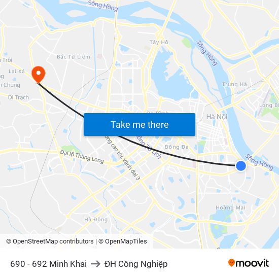 690 - 692 Minh Khai to ĐH Công Nghiệp map