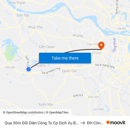 Qua 30m Đối Diện Công Ty Cp Dịch Vụ Bảo Vệ Kcn Cao Hòa Lạc - Ql21 to ĐH Công Nghiệp map