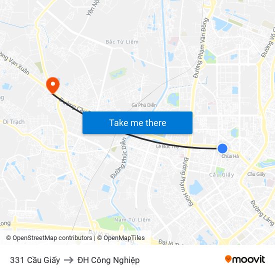 331 Cầu Giấy to ĐH Công Nghiệp map