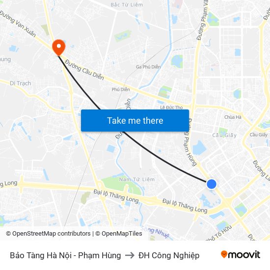 Bảo Tàng Hà Nội - Phạm Hùng to ĐH Công Nghiệp map