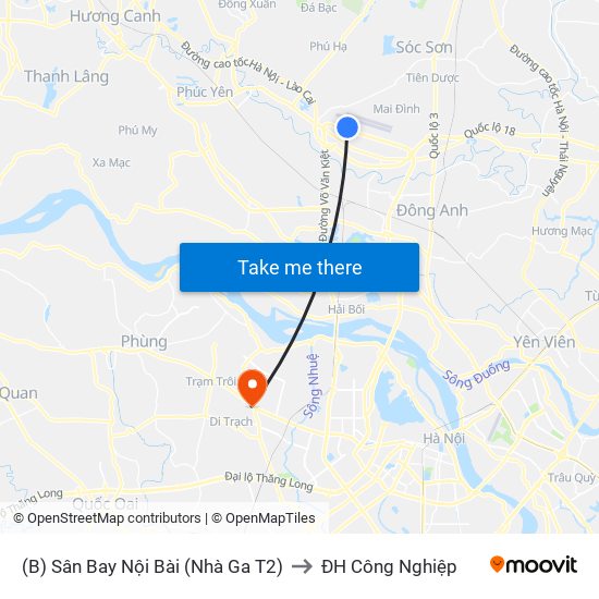 (B) Sân Bay Nội Bài (Nhà Ga T2) to ĐH Công Nghiệp map