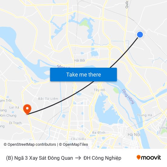 (B) Ngã 3 Xay Sát Đông Quan to ĐH Công Nghiệp map