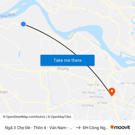 Ngã 3 Chợ Đê - Thôn 4 - Vân Nam - Phúc Thọ to ĐH Công Nghiệp map