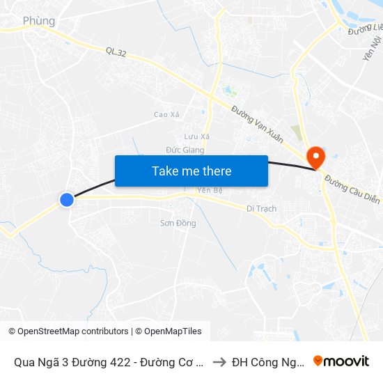 Qua Ngã 3 Đường 422 - Đường Cơ Đê 50m to ĐH Công Nghiệp map