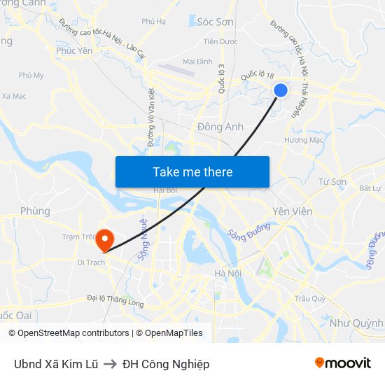 Ubnd Xã Kim Lũ to ĐH Công Nghiệp map