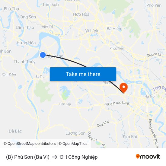 (B) Phú Sơn (Ba Vì) to ĐH Công Nghiệp map