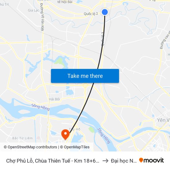 Chợ Phủ Lỗ, Chùa Thiên Tuế - Km 18+600 Quốc Lộ 3 to Đại học Nội vụ map