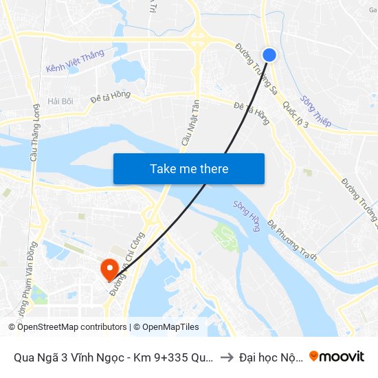 Qua Ngã 3 Vĩnh Ngọc - Km 9+335 Quốc Lộ 3 to Đại học Nội vụ map