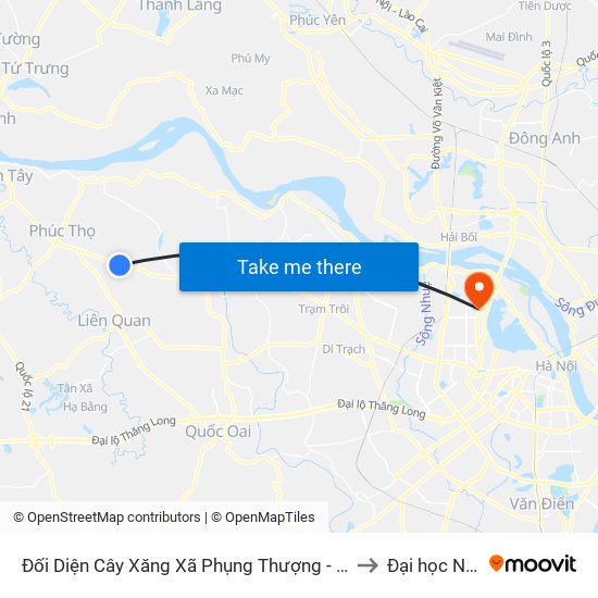 Đối Diện Cây Xăng Xã Phụng Thượng - Quốc Lộ 32 to Đại học Nội vụ map