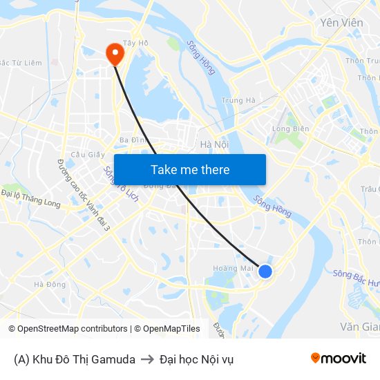 (A) Khu Đô Thị Gamuda to Đại học Nội vụ map