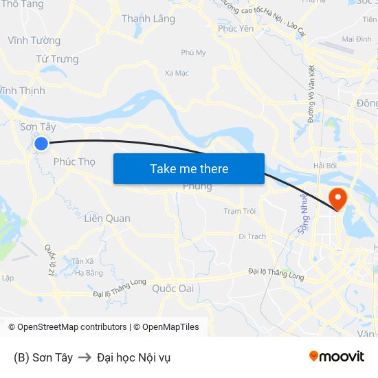 (B) Sơn Tây to Đại học Nội vụ map