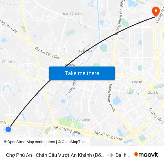 Chợ Phú An - Chân Cầu Vượt An Khánh (Đối Diện Số Nhà 24 Chân Cầu Vượt An Khánh) to Đại học Nội vụ map
