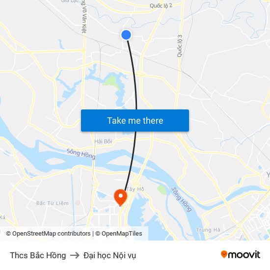 Thcs Bắc Hồng to Đại học Nội vụ map