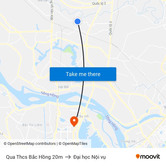 Qua Thcs Bắc Hồng 20m to Đại học Nội vụ map