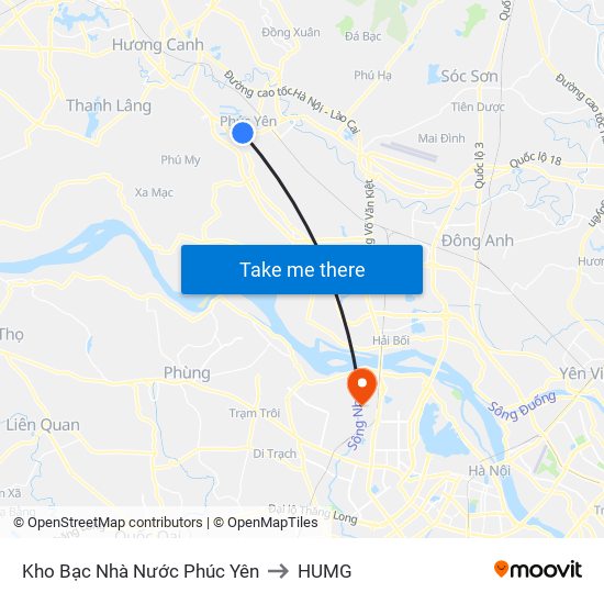 Kho Bạc Nhà Nước Phúc Yên to HUMG map