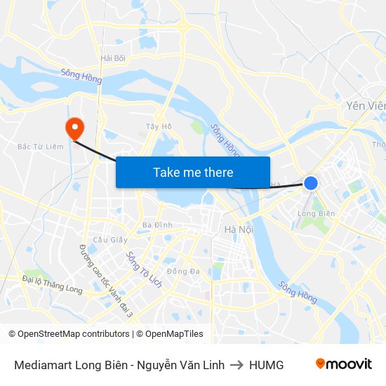 Mediamart Long Biên - Nguyễn Văn Linh to HUMG map