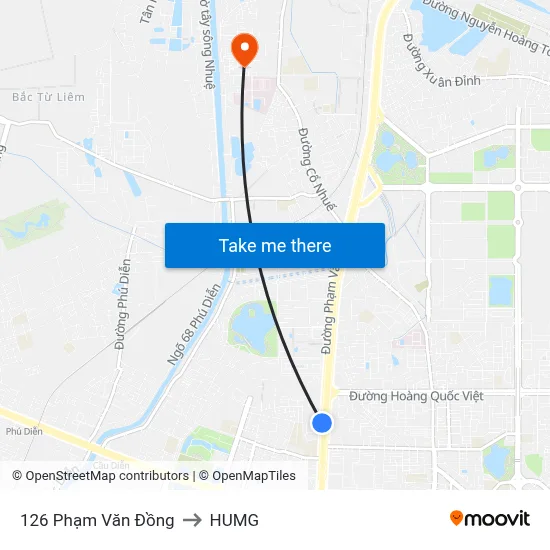 126 Phạm Văn Đồng to HUMG map