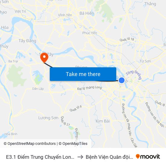 E3.1 Điểm Trung Chuyển Long Biên to Bệnh Viện Quân đội 105 map