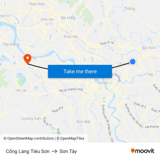 Cổng Làng Tiêu Sơn to Sơn Tây map