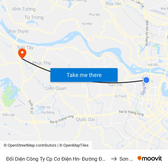 Đối Diện Công Ty Cp Cơ Điện Hn- Đường Đức Thắng to Sơn Tây map