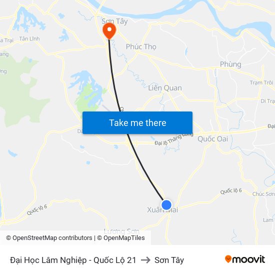 Đại Học Lâm Nghiệp - Quốc Lộ 21 to Sơn Tây map