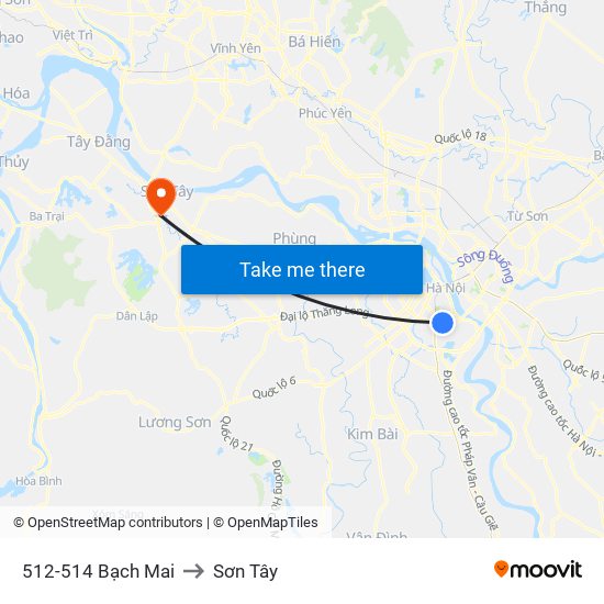512-514 Bạch Mai to Sơn Tây map
