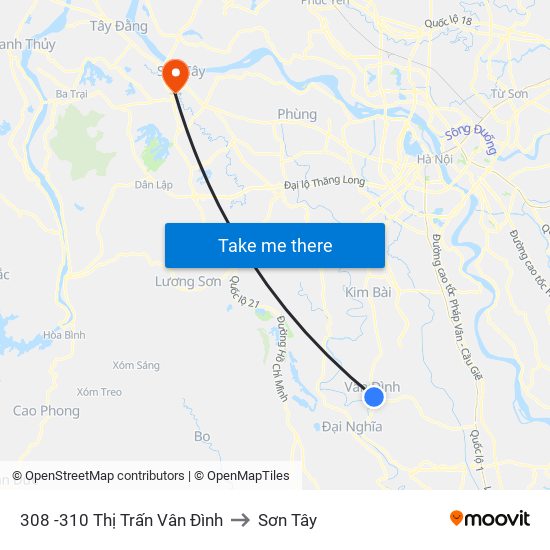 308 -310 Thị Trấn Vân Đình to Sơn Tây map