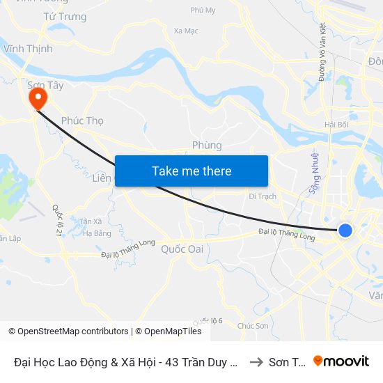 Đại Học Lao Động & Xã Hội - 43 Trần Duy Hưng to Sơn Tây map