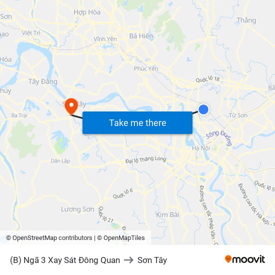 (B) Ngã 3 Xay Sát Đông Quan to Sơn Tây map