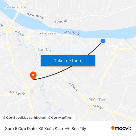 Xóm 5 Cựu Đình - Xã Xuân Đình to Sơn Tây map