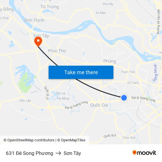 631 Đê Song Phương to Sơn Tây map