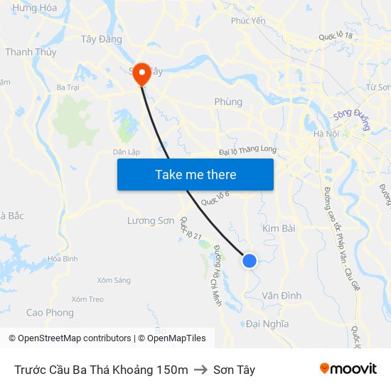 Trước Cầu Ba Thá Khoảng 150m to Sơn Tây map