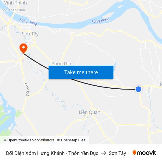 Đối Diện Xóm Hưng Khánh - Thôn Yên Dục to Sơn Tây map