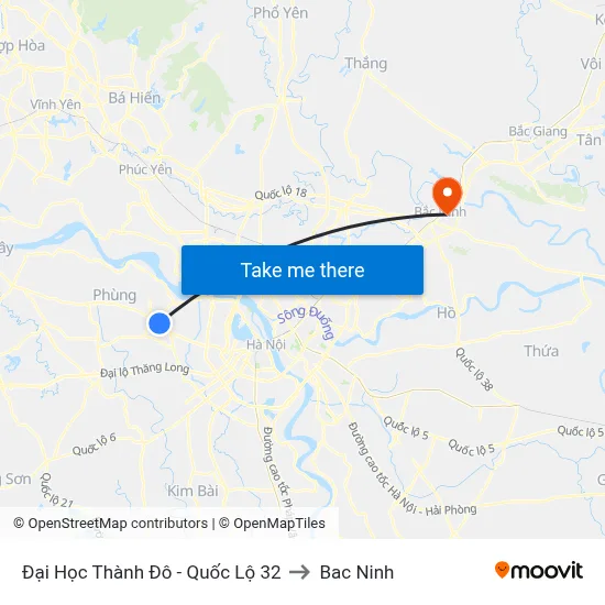 Đại Học Thành Đô - Quốc Lộ 32 to Bac Ninh map