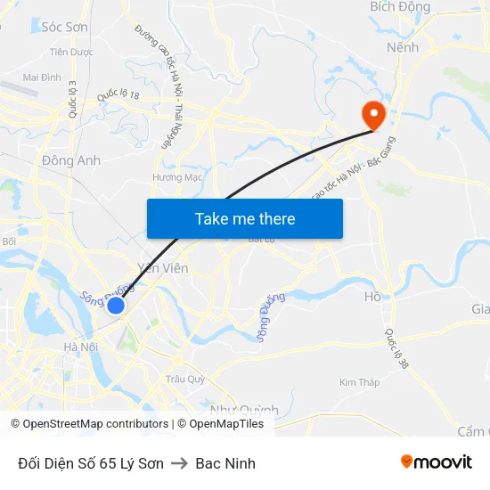 Đối Diện Số 65 Lý Sơn to Bac Ninh map