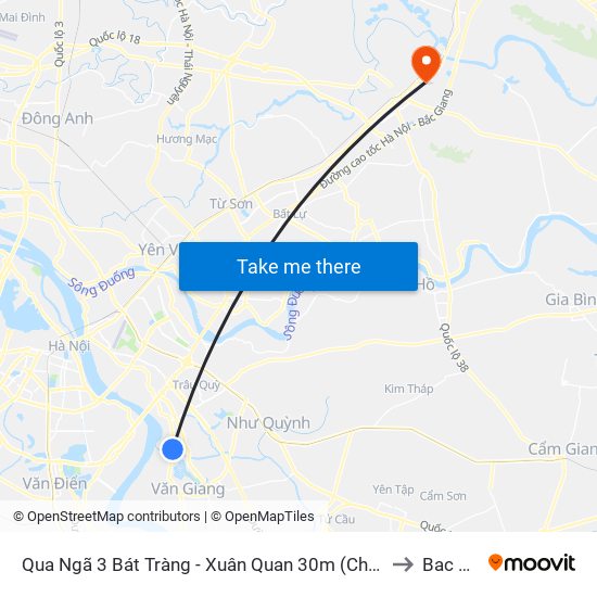 Qua Ngã 3 Bát Tràng - Xuân Quan 30m (Chiều Đi Hà Nội) to Bac Ninh map