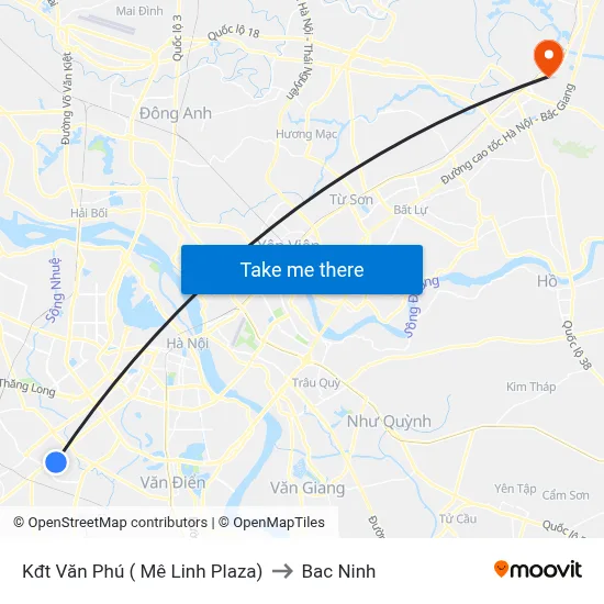 Kđt Văn Phú ( Mê Linh Plaza) to Bac Ninh map
