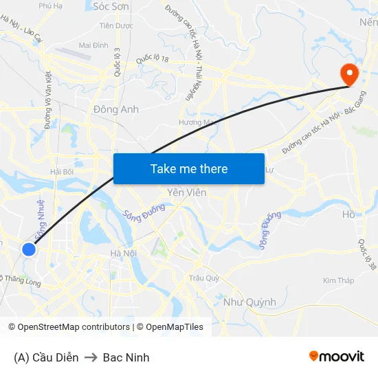 (A) Cầu Diễn to Bac Ninh map