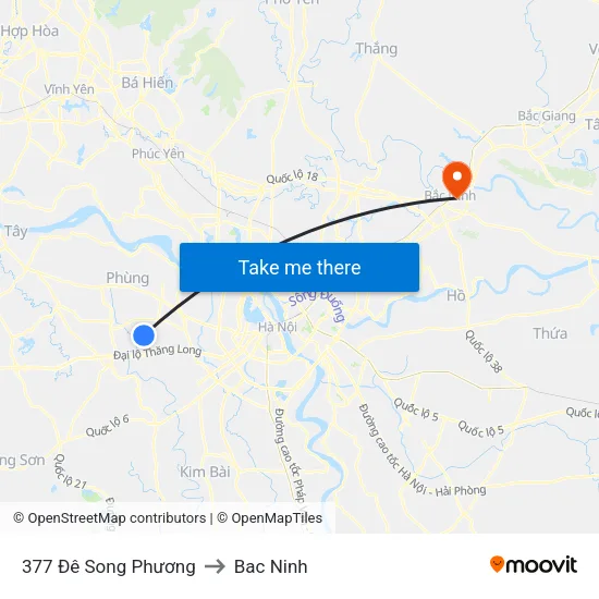 377 Đê Song Phương to Bac Ninh map