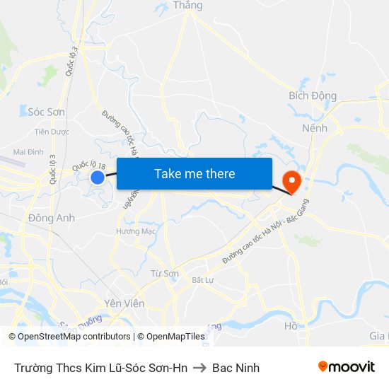 Trường Thcs Kim Lũ-Sóc Sơn-Hn to Bac Ninh map