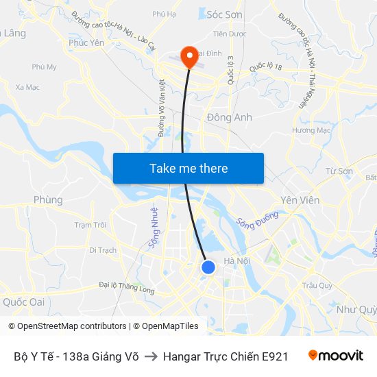 Bộ Y Tế - 138a Giảng Võ to Hangar Trực Chiến E921 map