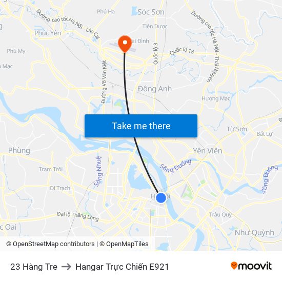 23 Hàng Tre to Hangar Trực Chiến E921 map