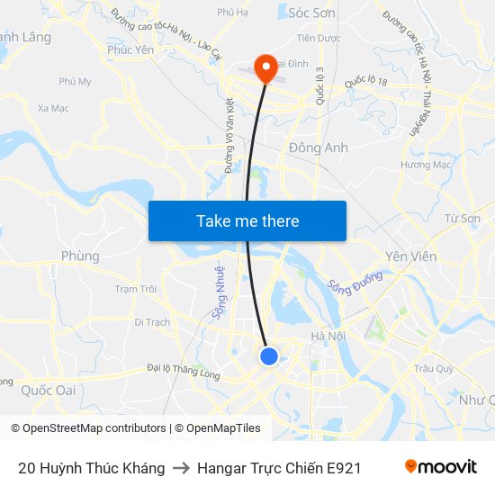 20 Huỳnh Thúc Kháng to Hangar Trực Chiến E921 map
